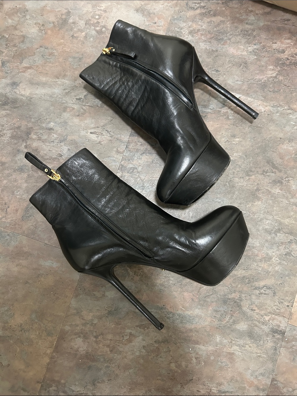 SERGIO ROSSI Women’s High Heel Black Leather Platform Ankle Boots AUTHENTIC